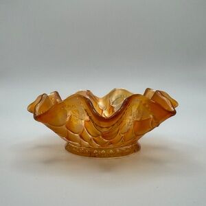 Dugan Vintage Marigold Carnival Glass Fishscale and Beads Bowl